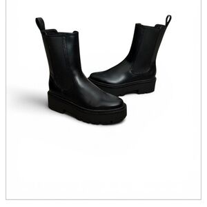 H&M Black Leather Platform Chelsea Ankle Boots